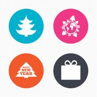 Happy new year sign Christmas tree and gift box N9