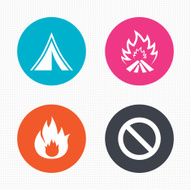 Tourist camping tent sign Fire flame icons N5