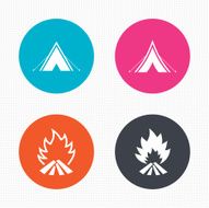 Tourist camping tent signs Fire flame icons N6