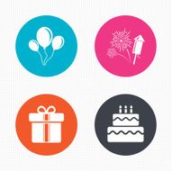 Birthday party icons Cake and gift box symbol N4