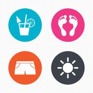 Beach holidays icons Cocktail human footprints N8