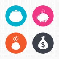 Money bag icons Wallet and piggy bank symbols N3