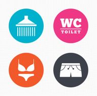 Swimming pool icons Shower and swimwear signs N7