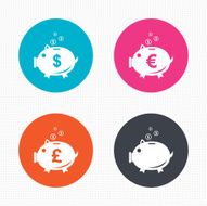 Piggy bank icons Dollar Euro Pound moneybox N3