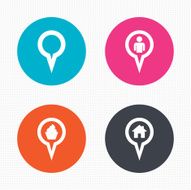 Map pointer icons Home food and user location N3