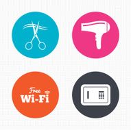 Hotel services icon Wi-fi Hairdryer and safe N5