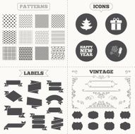 Happy new year sign Christmas tree and gift box N13