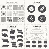 Baseball icons Ball with glove and bat symbols N15