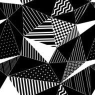 Abstract geometric striped triangles seamless pattern in black and white