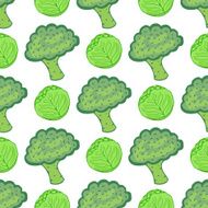 Seamless pattern with cabbage and broccoli Vector illustration