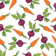 Seamless pattern with beetroots and carrots vegetables