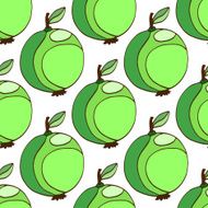 Seamless pattern of stylized green apples vector hand drawn illustration N2