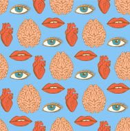 Sketch brain heart lips eye in vintage style