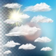 Set of transparent clouds with sun EPS 10