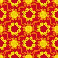 Seamless pattern Decorative sun Red background N2