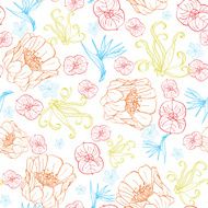 Vector Vibrant Tropical Orange Blue Flowers Seamless Pattern