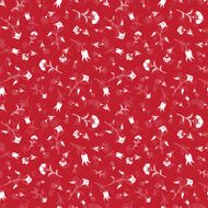 Vector Small Red White Vintage Florals Seamless Pattern