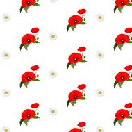 Seamless pattern with chamomile and poppies flowers N4