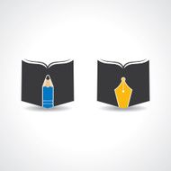 Book icon with pencil and nib stock vector