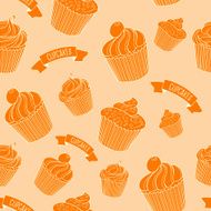 Cupcakes on Beige Background seamless pattern