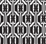 Black and white seamless geometric pattern with decorative shapes flowers