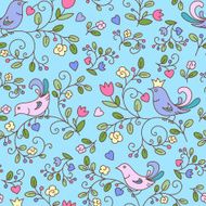 Nature pattern with flowers and birds