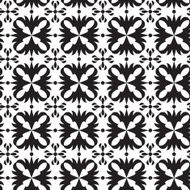 Black and white seamless geometric pattern with decorative flowers N2