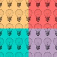 Colored seamless pattern with realistic light bulbs