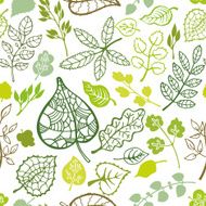 Green leaves branches outline seamless pattern