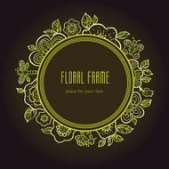 Line art floral frame on dark background