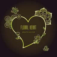 Fine line art flowers and frame in shape of heart