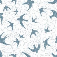 Seamless texture with swallows and plants