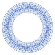 Round design element with floral ornament in the Gzhel style