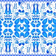 Blue seamless texture with floral ornament in the Gzhel style