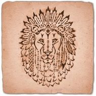 Lion in war bonnet hand drawn animal illustration N3