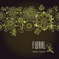 Fine summer vector line art border with butterfly