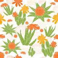 Vector Green Golden Succulents Seamless Pattern