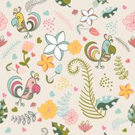 seamless pattern with parrots and tropical plants N2