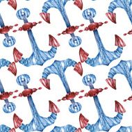 Seamless pattern with anchor Watercolor illustration N2