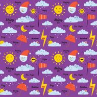 Childish pattern with cute smiley weather icons N2