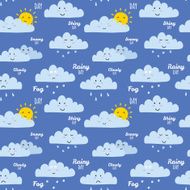 Childish pattern with cute smiley weather icons N8