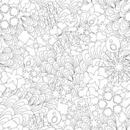 abstract seamless pattern with hearts flowers houses curls