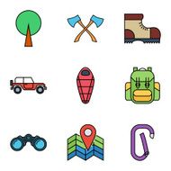 Camping flat vector icon set