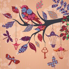 Scrap-booking background of tree branch with leaves N2