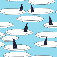 Seamless pattern with penguins and ice floes