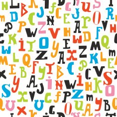 Seamless pattern with colored letters on white background Hand N2