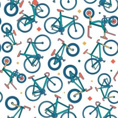 Vector seamless bicycle color pattern with borders N2