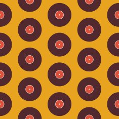 Flat Seamless Background Pattern Music Vinyl Disc over Yellow