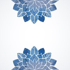 Watercolor floral blue pattern on white background N2