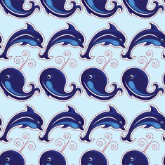 Seamless pattern with whales and dolphins - ornamental background